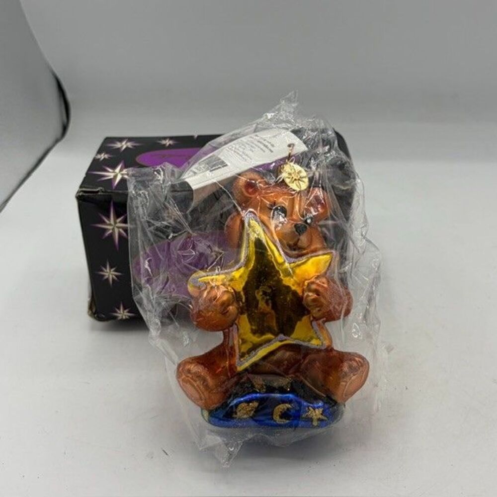 CHRISTOPHER RADKO TEDDY STARSHINE GLASS ORNAMENT 00-202 NIB SEALED RETIRED 4"